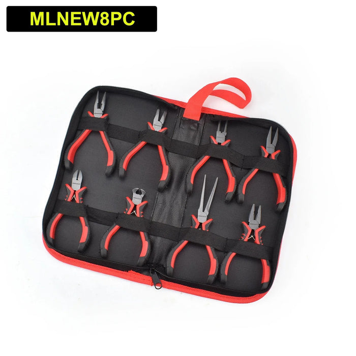 NEWACALOX 8-Piece Mini Pliers Set – Precision 4.5" Jewelry Pliers, Needle Nose, Wire Cutters & Nylon Jaw with Tool Bag