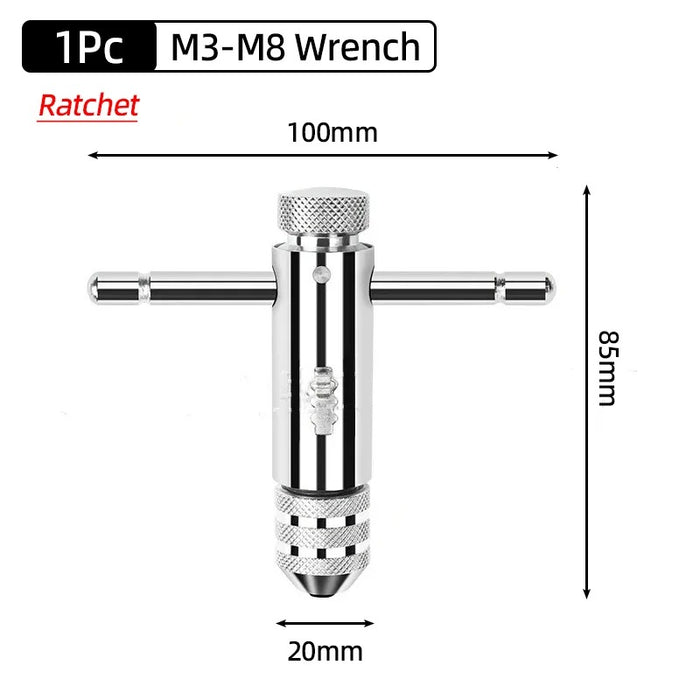 Adjustable M3-M12 T-Handle Ratchet Tap Holder Wrench Tap Wrench Drill Set Hand Tapping Tools Screw Thread Tap Drill Bit