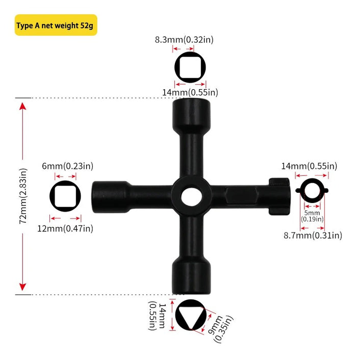 Electric Cabinet & Multi-Purpose Cross Key Wrench – Triangle Valve & Water Meter Key