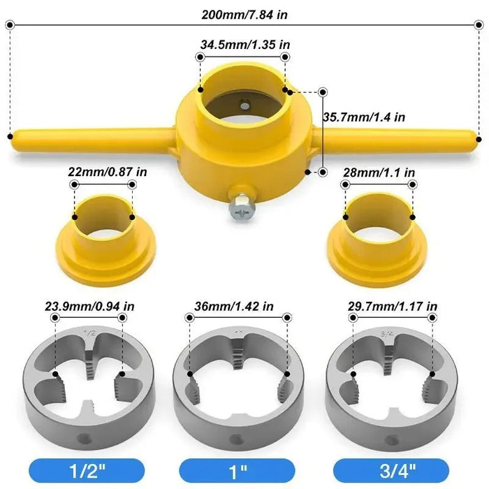 6PCS PVC Pipe Threading Tool Set – 60° NPT 1/2", 3/4", 1" Manual External Thread Tapping Tool for Plastic Water Pipes