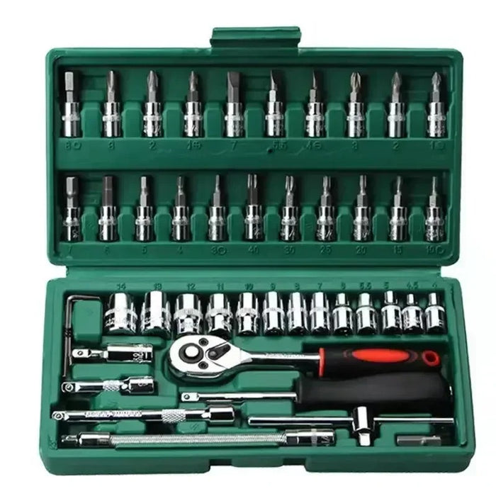 46-Piece Socket Wrench Set – Comprehensive Ratchet & Screwdriver Kit for Motorcycle, Car, and Household Repairs