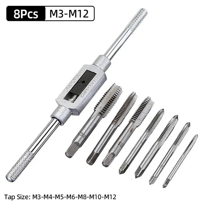 Adjustable M3-M12 T-Handle Ratchet Tap Holder Wrench Tap Wrench Drill Set Hand Tapping Tools Screw Thread Tap Drill Bit