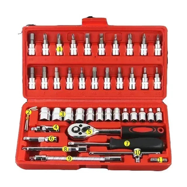 46-Piece Socket Wrench Set – Comprehensive Ratchet & Screwdriver Kit for Motorcycle, Car, and Household Repairs